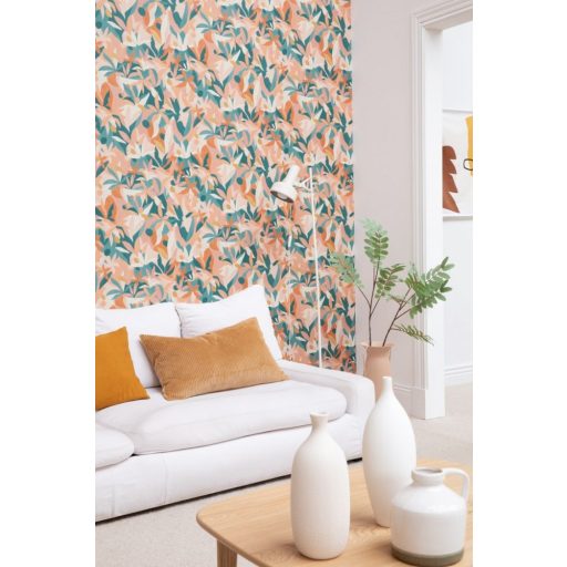 Fény és perspektíva lenyűgöző játéka - expresszionista növényi megjelenítés krém/bézs terrakotta rózsaszín zöld arany tapéta