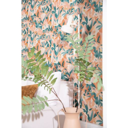 Fény és perspektíva lenyűgöző játéka - expresszionista növényi megjelenítés krém/bézs terrakotta rózsaszín zöld arany tapéta