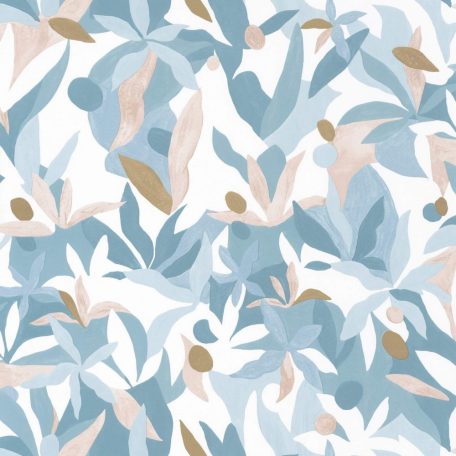 Fény és perspektíva lenyűgöző játéka - expresszionista növényi megjelenítés fehér bézs kék arany tapéta
