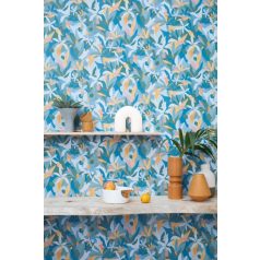   Fény és perspektíva lenyűgöző játéka - expresszionista növényi megjelenítés világos és kobaltkék sárga fehér korall tapéta