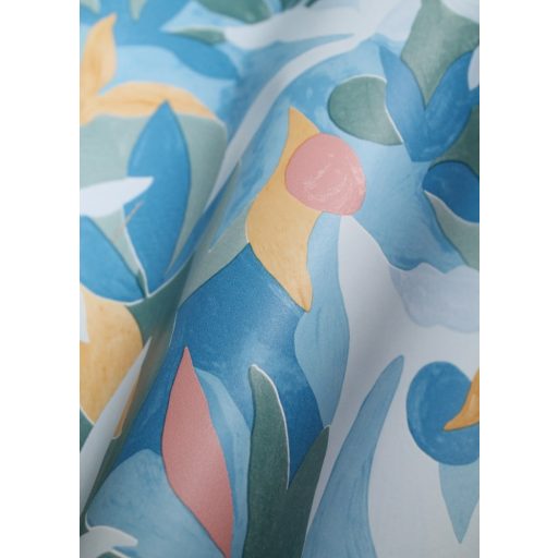 Fény és perspektíva lenyűgöző játéka - expresszionista növényi megjelenítés világos és kobaltkék sárga fehér korall tapéta