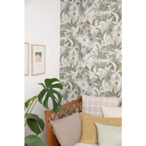 Fény és perspektíva lenyűgöző játéka - expresszionista növényi megjelenítés khakizöld bézs arany tapéta