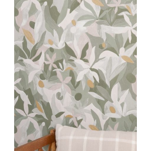 Fény és perspektíva lenyűgöző játéka - expresszionista növényi megjelenítés khakizöld bézs arany tapéta