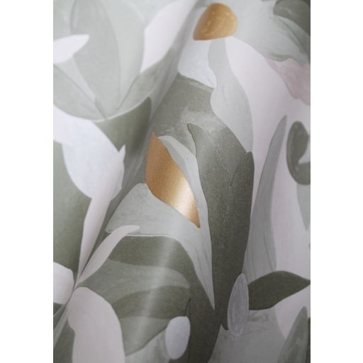 Fény és perspektíva lenyűgöző játéka - expresszionista növényi megjelenítés khakizöld bézs arany tapéta