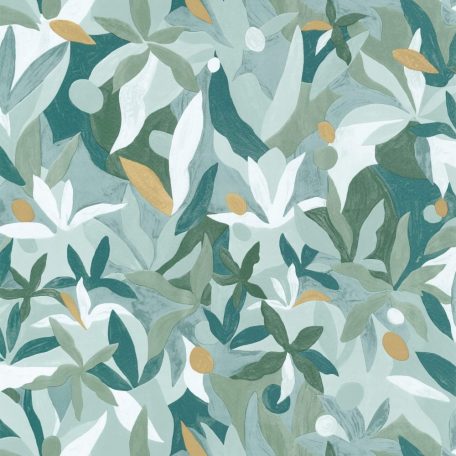 Fény és perspektíva lenyűgöző játéka - expresszionista növényi megjelenítés menta és smaragdzöld fehér arany tapéta