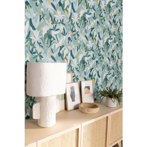Fény és perspektíva lenyűgöző játéka - expresszionista növényi megjelenítés menta és smaragdzöld fehér arany tapéta