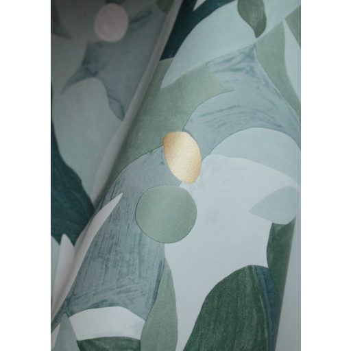Fény és perspektíva lenyűgöző játéka - expresszionista növényi megjelenítés menta és smaragdzöld fehér arany tapéta