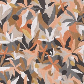   Fény és perspektíva lenyűgöző játéka - expresszionista növényi megjelenítés fekete mogyoróbarna fehér lazac arany tapéta