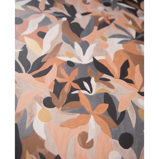 Fény és perspektíva lenyűgöző játéka - expresszionista növényi megjelenítés fekete mogyoróbarna fehér lazac arany tapéta