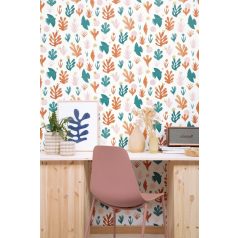   Szabadság természetbe írva - naív művészi minta fehér terrakotta rózsaszín zöld arany tapéta