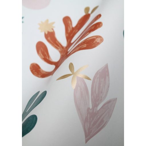 Szabadság természetbe írva - naív művészi minta fehér terrakotta rózsaszín zöld arany tapéta