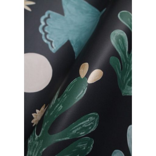 Szabadság természetbe írva - naív művészi minta fekete menta és smaragdzöld bézs arany tapéta