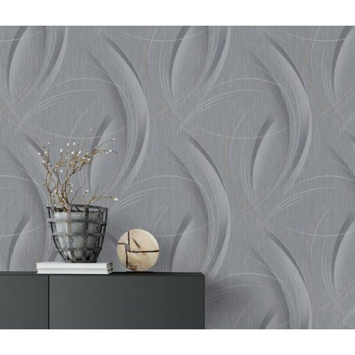 Erismann Fashion for Walls 3, 10218-10 Millenium Design nagyvonalú ívek és karcolatok szürke árnyalatok ezüst arany tapéta