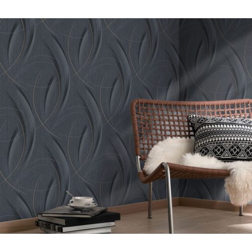 Erismann Fashion for Walls 3, 10218-15 MILLENIUM Design nagyvonalú ívek és karcolatok szürke szürkéskék fekete  ezüst arany tapéta