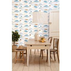   Festői hegyek vagy művészi felhők - szabadon a fantázia fehér kék bézs arany tapéta