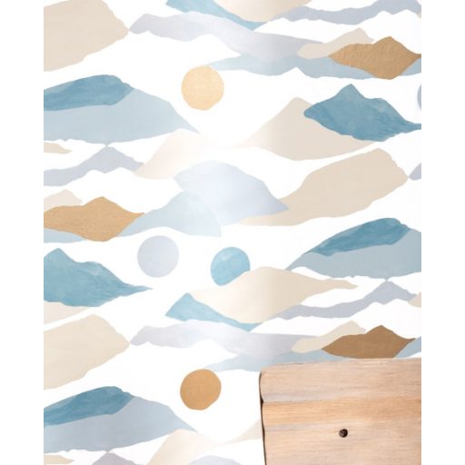 Festői hegyek vagy művészi felhők - szabadon a fantázia fehér kék bézs arany tapéta