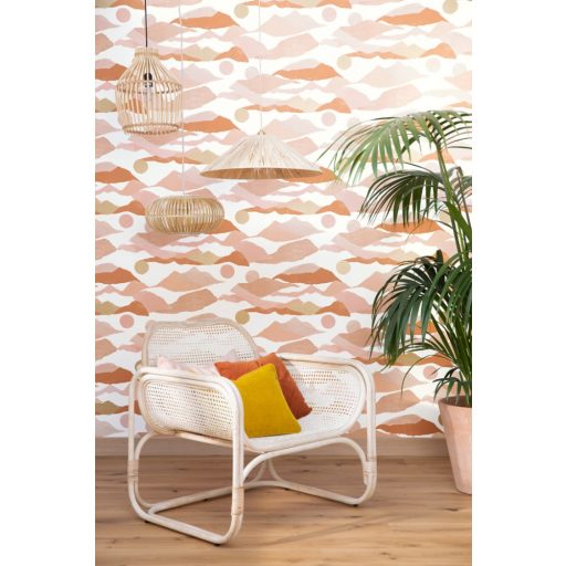 Festői hegyek vagy művészi felhők - szabadon a fantázia fehér bézs terrakotta rózsaszín arany tapéta