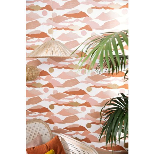 Festői hegyek vagy művészi felhők - szabadon a fantázia fehér bézs terrakotta rózsaszín arany tapéta