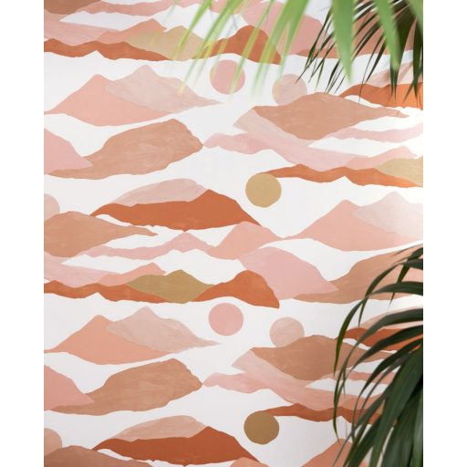 Festői hegyek vagy művészi felhők - szabadon a fantázia fehér bézs terrakotta rózsaszín arany tapéta