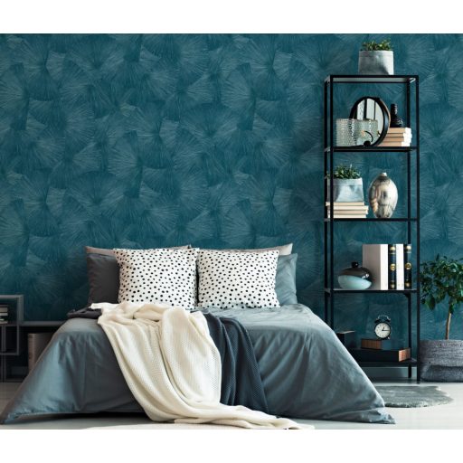 Erismann Fashion for Walls 3, 10219-19 JAPANDI Design  Stilizált egzotikus levélminta türkiz ezüst csillogó mintarajzolat tapéta