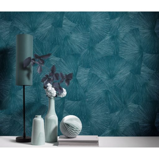 Erismann Fashion for Walls 3, 10219-19 JAPANDI Design  Stilizált egzotikus levélminta türkiz ezüst csillogó mintarajzolat tapéta
