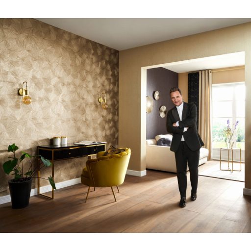 Erismann Fashion for Walls 3, 10219-20 JAPANDI Design  Stilizált egzotikus levélminta bézs barna arany csillogó mintarajzolat tapéta