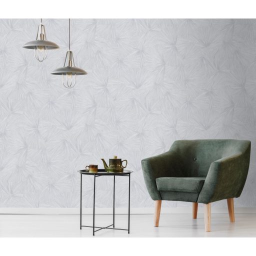 Erismann Fashion for Walls 3, 10219-31 JAPANDI Design  Stilizált egzotikus levélminta világosszürke ezüst csillogó mintarajzolat tapéta