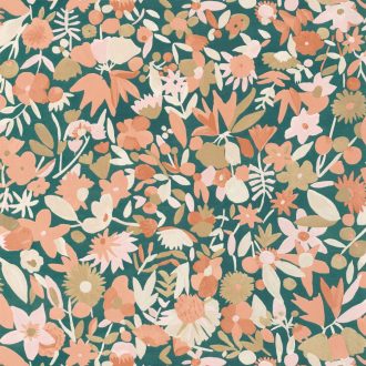   Naív és romantikus apró virágminta petrolzöld bézs terrakotta arany tapéta