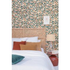   Naív és romantikus apró virágminta petrolzöld bézs terrakotta arany tapéta