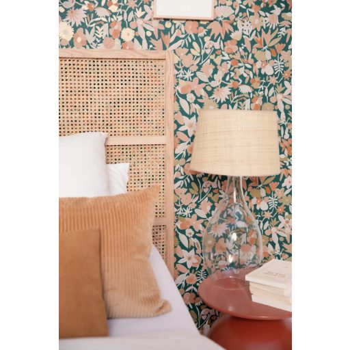 Naív és romantikus apró virágminta petrolzöld bézs terrakotta arany tapéta