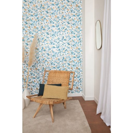 Naív és romantikus apró virágminta fehér kék bézs arany tapéta