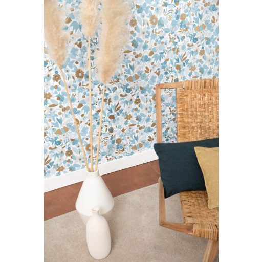 Naív és romantikus apró virágminta fehér kék bézs arany tapéta