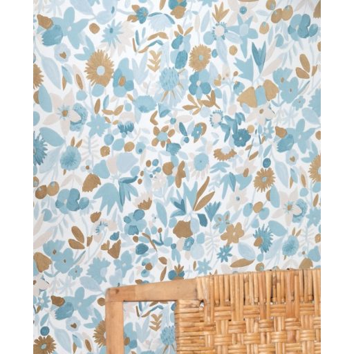 Naív és romantikus apró virágminta fehér kék bézs arany tapéta