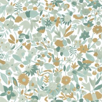   Naív és romantikus apró virágminta fehér mentazöld arany tapéta