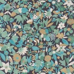   Naív és romantikus apró virágminta fekete bézs zöld arany tapéta