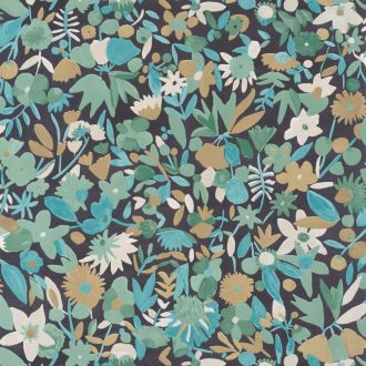   Naív és romantikus apró virágminta fekete bézs zöld arany tapéta