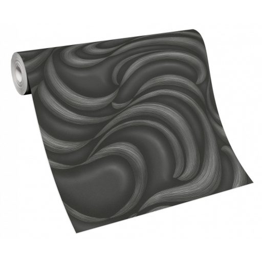 Erismann Fashion for Walls 3, 10220-15 DUNES excentrikus dinamikus hullámminta fekete szürke ezüst csillogó mintarajzolat tapéta
