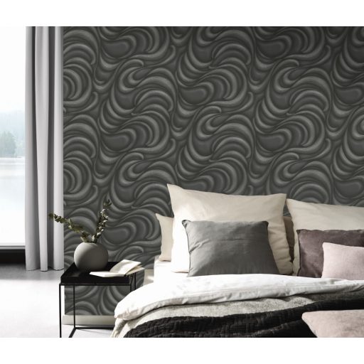 Erismann Fashion for Walls 3, 10220-15 DUNES excentrikus dinamikus hullámminta fekete szürke ezüst csillogó mintarajzolat tapéta