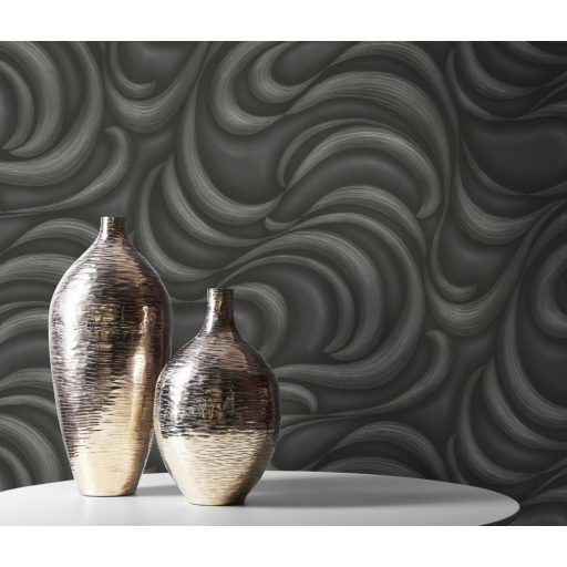 Erismann Fashion for Walls 3, 10220-15 DUNES excentrikus dinamikus hullámminta fekete szürke ezüst csillogó mintarajzolat tapéta