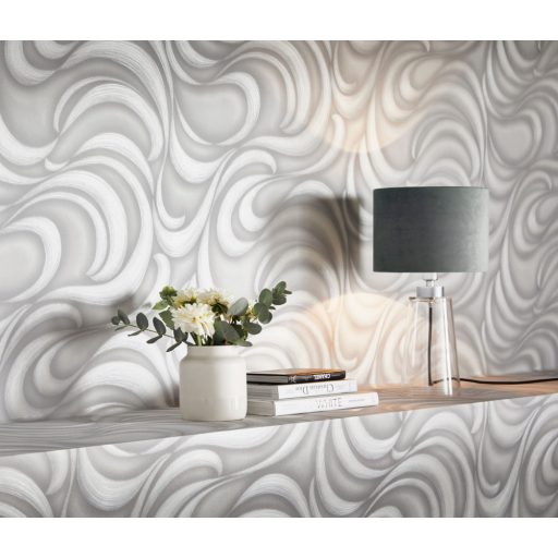 Erismann Fashion for Walls 3, 10220-31 DUNES excentrikus dinamikus hullámminta fehér világosszürke ezüst csillogó mintarajzolat tapéta