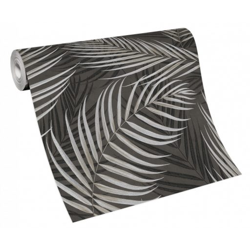 Erismann Fashion for Walls 3, 10221-15 Marbella Botanikus nagyvonalú pálmalevelek fémes kiemeléssel szürke fekete ezüst tapéta