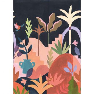   Elmerülünk a buja növényzetben - kézzel festett panoráma tájkép fekete sokszínű falpanel