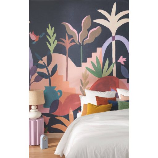 Elmerülünk a buja növényzetben - kézzel festett panoráma tájkép fekete sokszínű falpanel