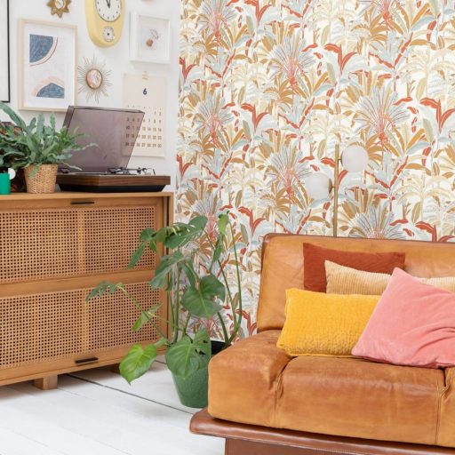 Caselio Escapade 102302685 Evasion Trópusi pálmafák fehér sárga világoskék narancs tapéta