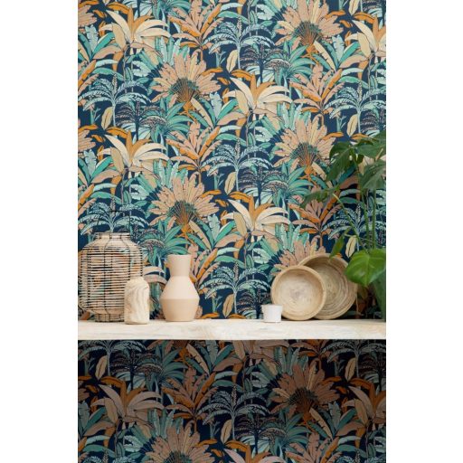 Caselio Escapade 102306216 Evasion Trópusi pálmafák kék türkiz okker narancs arany tapéta
