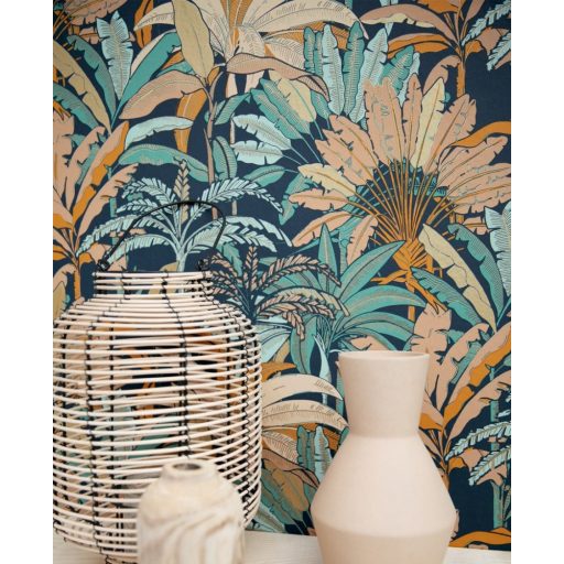 Caselio Escapade 102306216 Evasion Trópusi pálmafák kék türkiz okker narancs arany tapéta