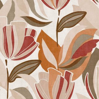   Modern stilizált absztrakt botanikai - Tulipán - design krémszín vöröses-terrakotta narancs rozsda szürke és mogyoróbarna tónus tapéta