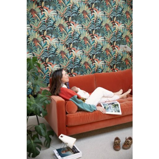 Caselio Escapade 102307499 Evasion Trópusi pálmafák fekete zöld türkiz korallszín tapéta