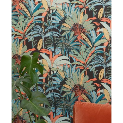 Caselio Escapade 102307499 Evasion Trópusi pálmafák fekete zöld türkiz korallszín tapéta
