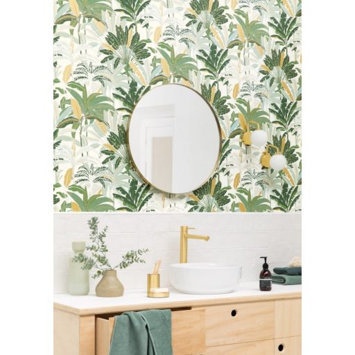 Caselio Escapade 102307773 Evasion Trópusi pálmafák fehér vízzöld zöld árnylatok bézsarany tapéta